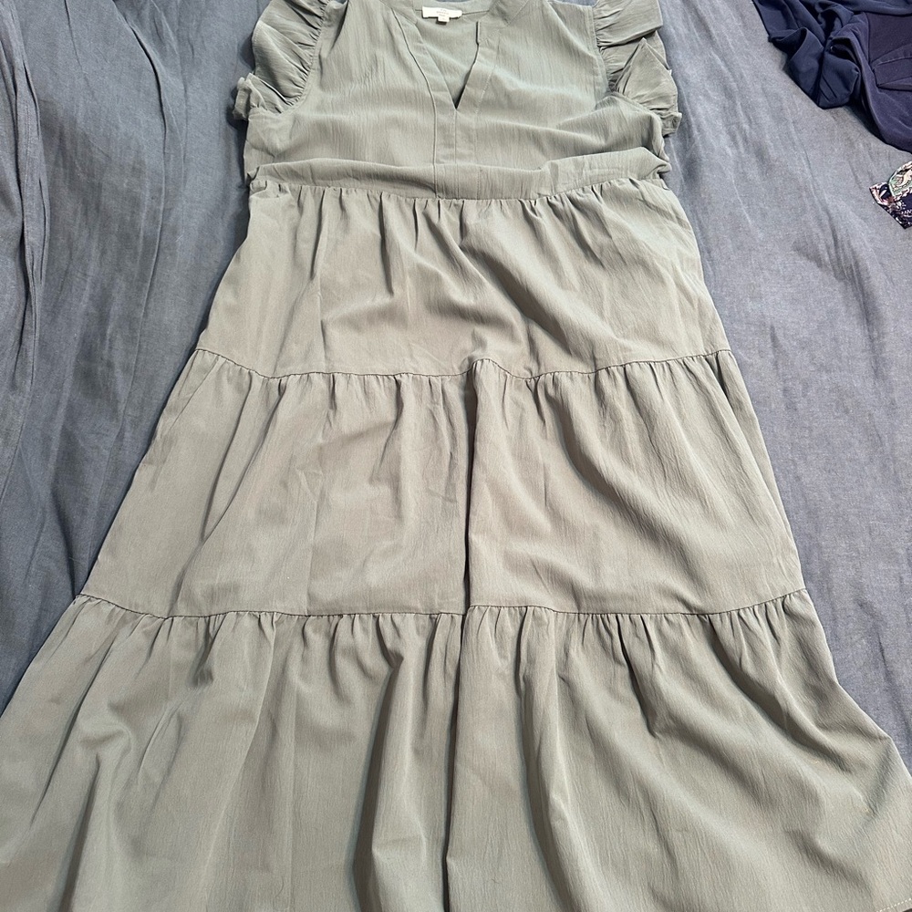 Elegant Olive Green Tiered Dress